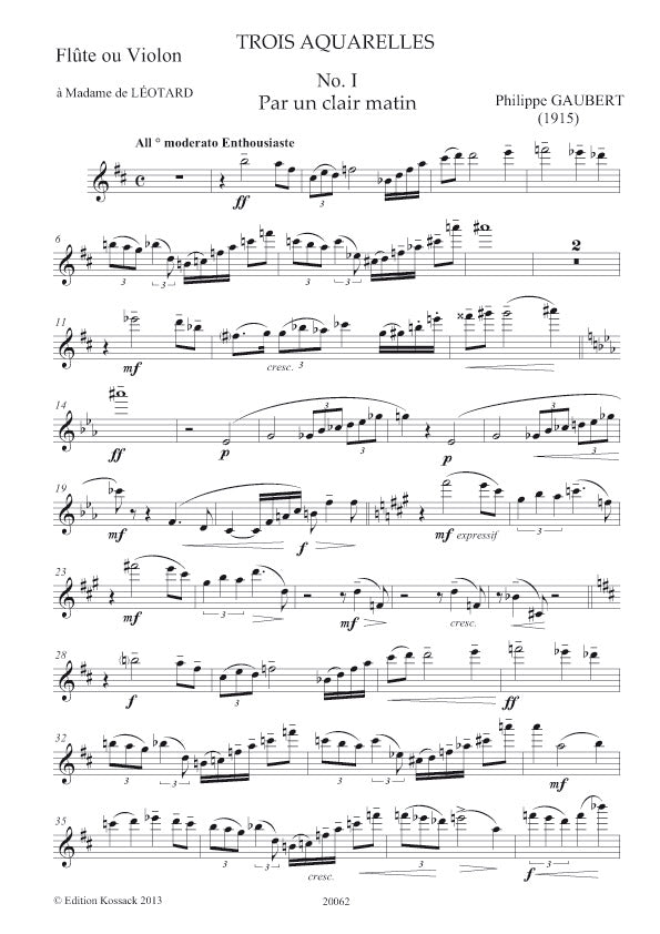 Gaubert, Philippe - Trois Aquarelles for flute, Cello and piano