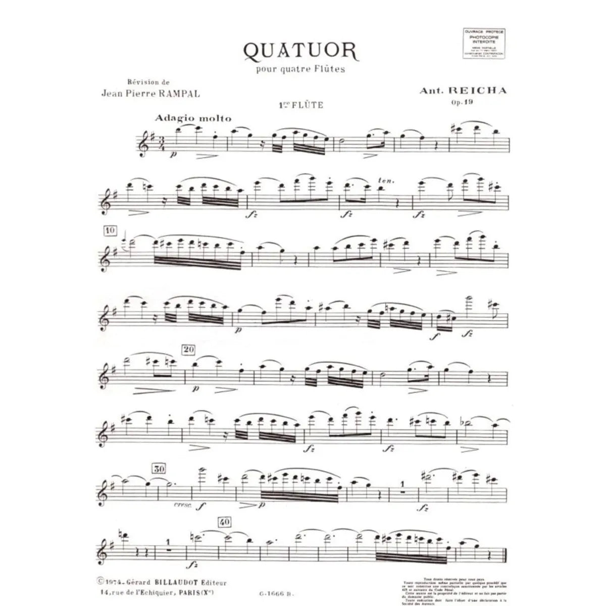 A. Reicha Quatuor Op.19 for flute quartet