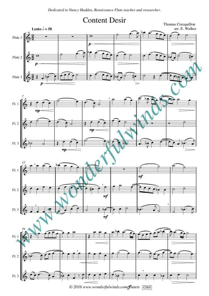 Crecquillon: Content Desir for three flutes - Digital Download