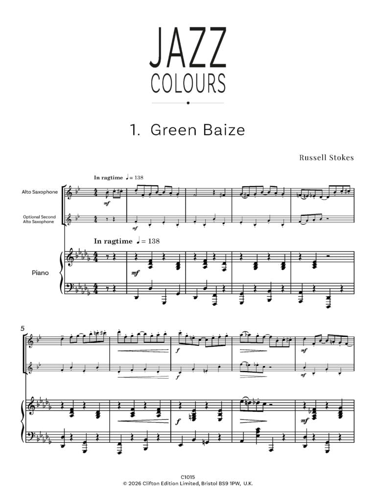 Stokes, Russell - Jazz Colours for Alto Saxophone and Piano- Digital Download