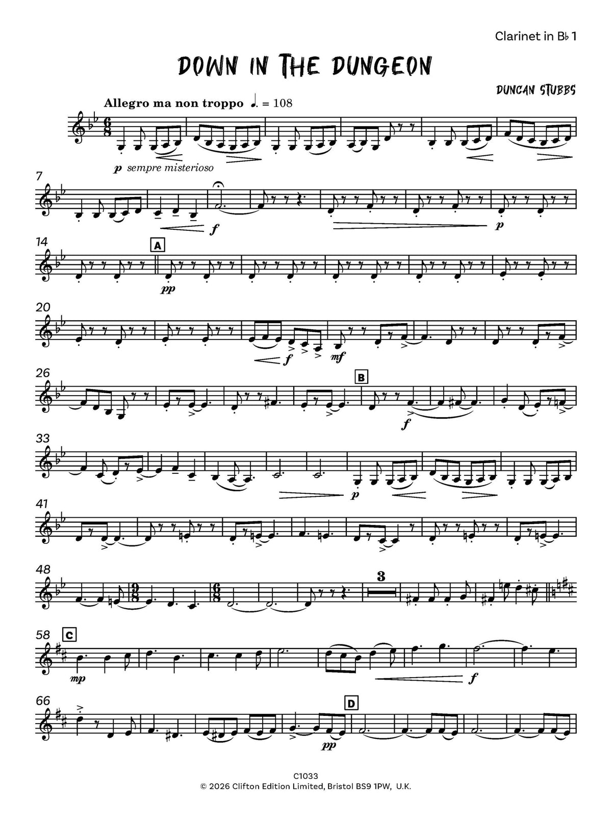 Down in the Dungeon for 2 Clarinets and 2 Bass Clarinets- Digital Download