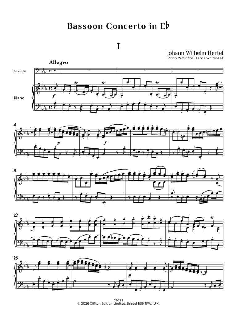 Hertel, JW Concerto in E flat for bassoon (Piano reduction)- Digital Download
