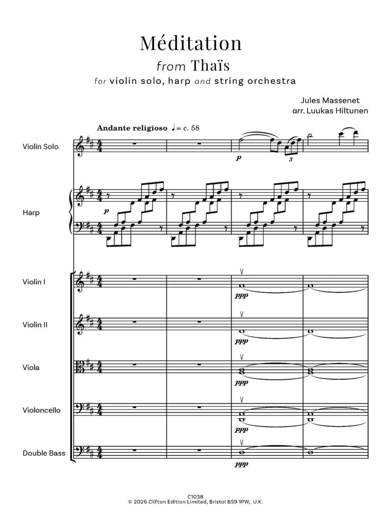 Massenet/Hiltunen - Méditation from Thaïs - String Orchestra solo violin and harp - Digital Download