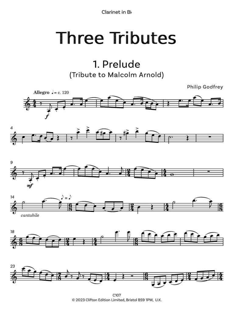 Godfrey, Philip: Three Tributes. Clarinet and Piano - Digital Download