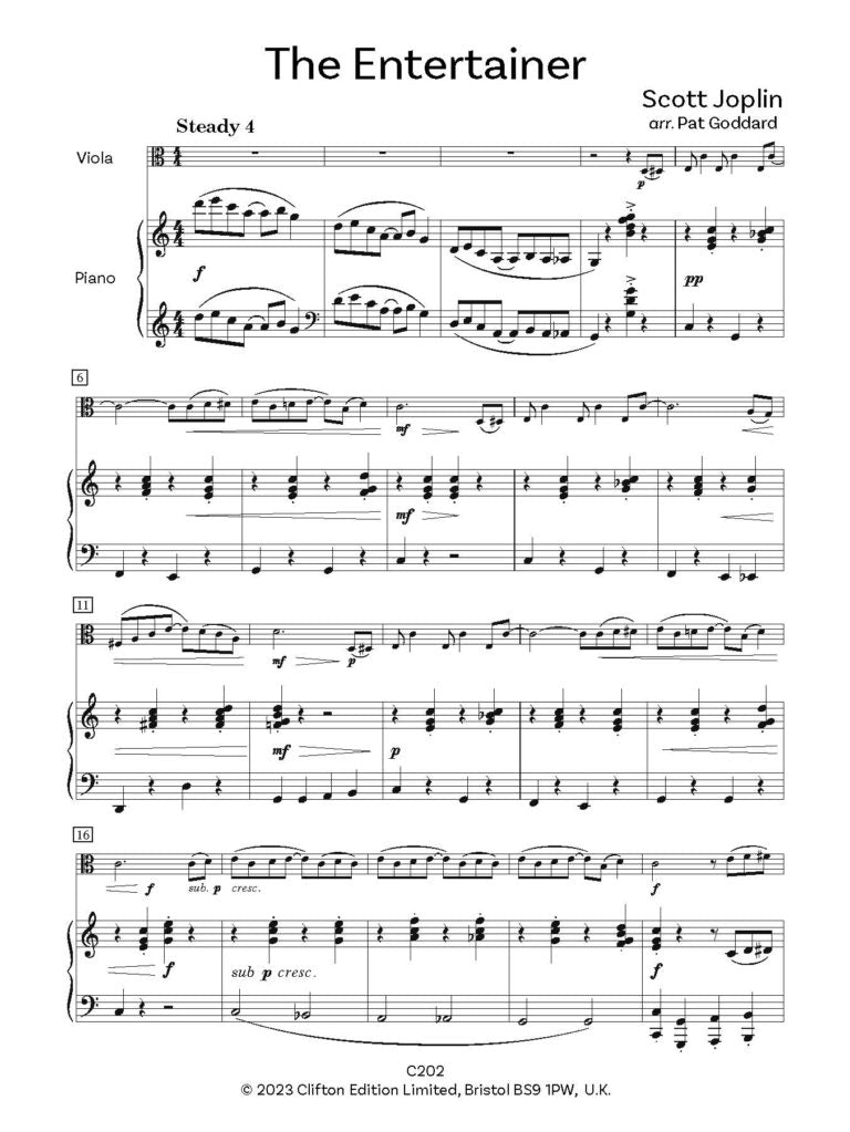 Joplin Rags, arr. Goddard. Viola & Piano - Digital Download