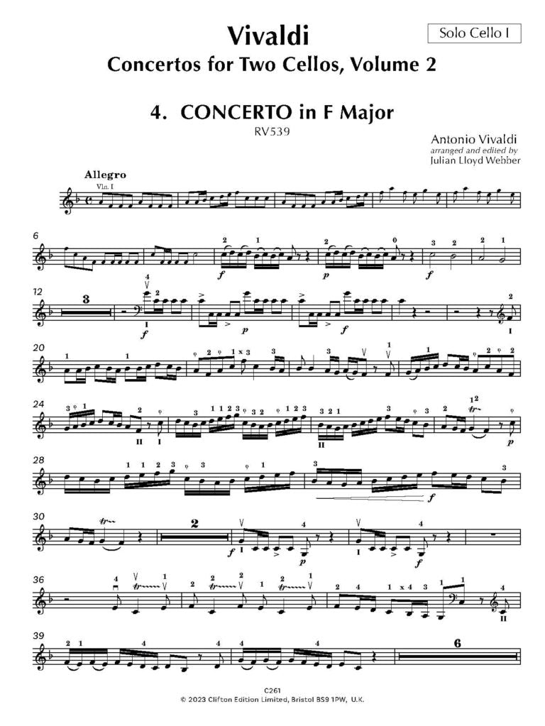 Vivaldi: Concertos Vol. 2 F major RV539, G major RV545 & G minor RV812 for 2 Cellos and Piano, arr. Julian Lloyd Webber - Digital Download