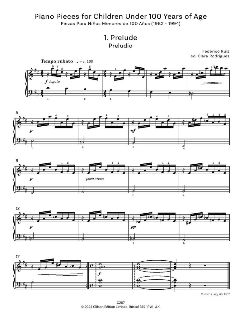 Ruiz, Federico: Piano Pieces for Children under 100 years of age (ed. Clara Rodriguez) - Digital Download