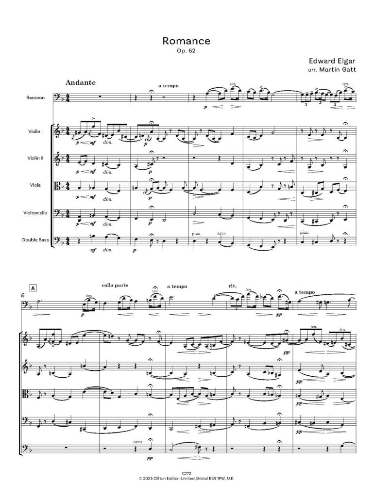 Elgar: Romance (Bassoon and Strings) ed: Martin Gatt. Bassoon and Piano - Digital Download