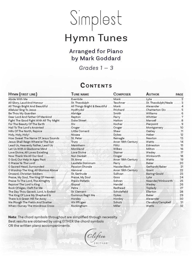 Simplest Hymn Tunes arr. for Piano by Mark Goddard - Digital Download