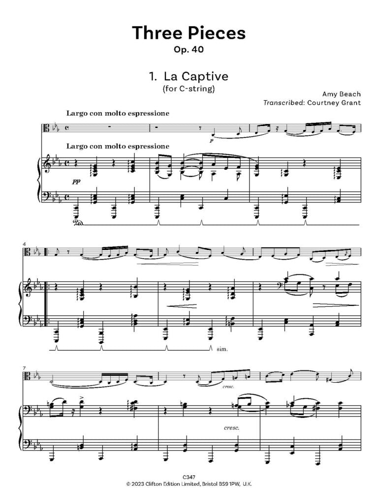 Beach, Amy: Three Pieces Op. 40 transcribed for Viola and Piano - Digital Download