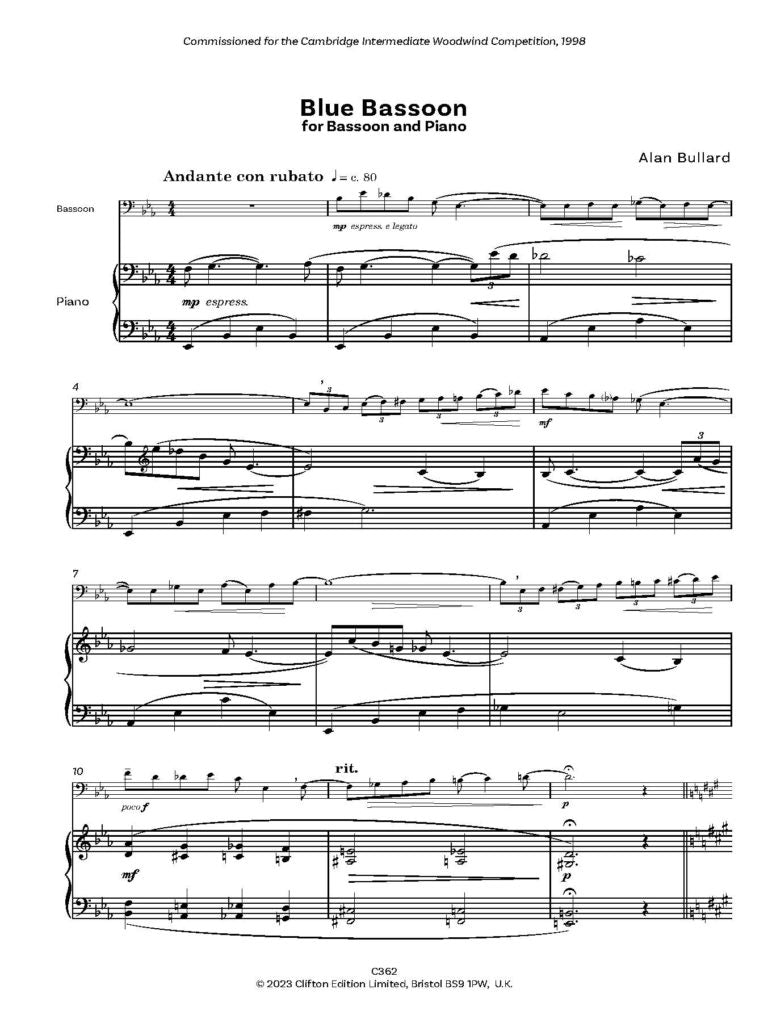 Bullard, Alan: Blue Bassoon for Bassoon and Piano - Digital Download