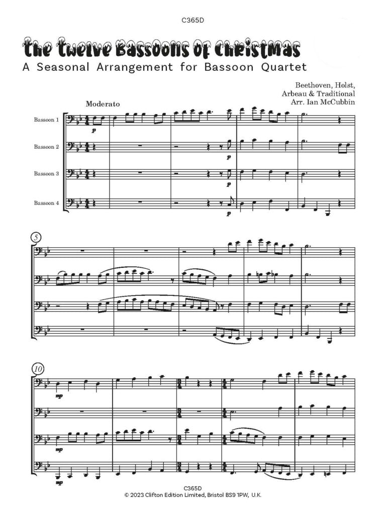 The Twelve Bassoons of Christmas for bassoon ensemble - Digital Download