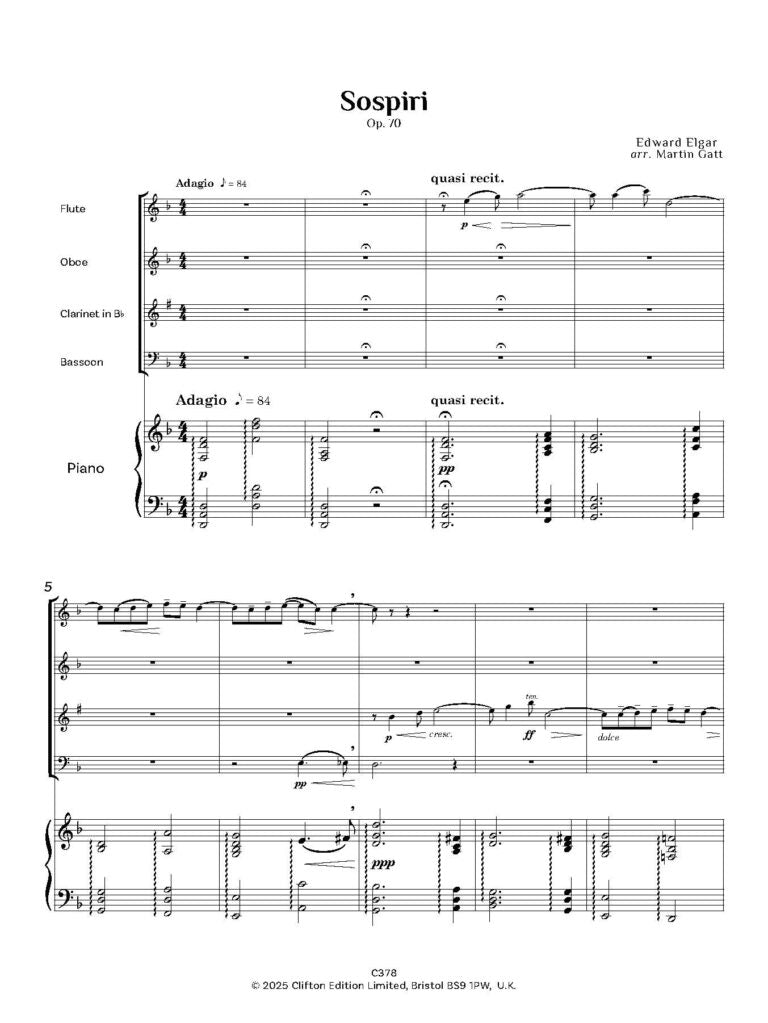 Elgar, Edward (Arr Gatt)- Sospiri for wind quintet and piano - Digital Download