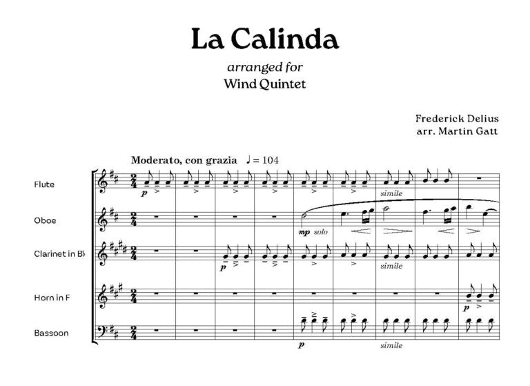 Delius, F- La Calinda for wind quintet - Digital Download