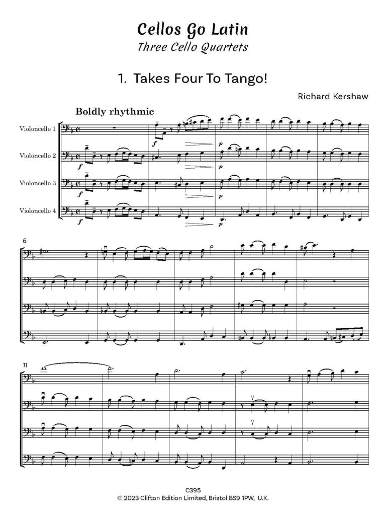 Kershaw, Richard: Cellos Go Latin – Cello Quartet - Digital Download
