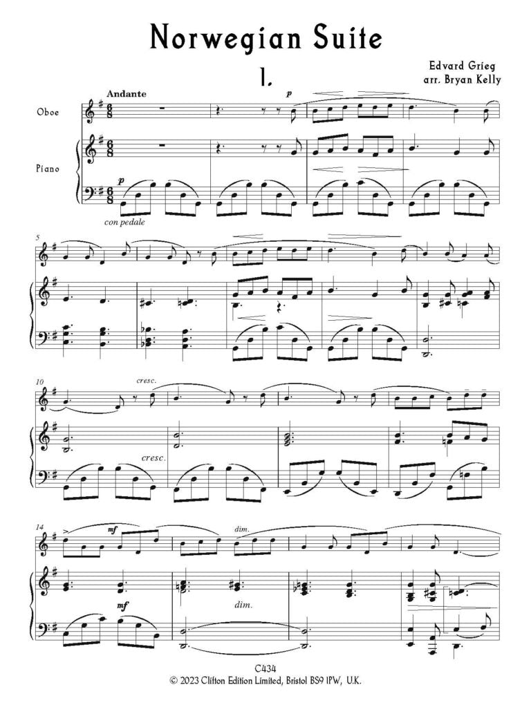 Kelly, Bryan: Norwegian Suite for Oboe and Piano - Digital Download