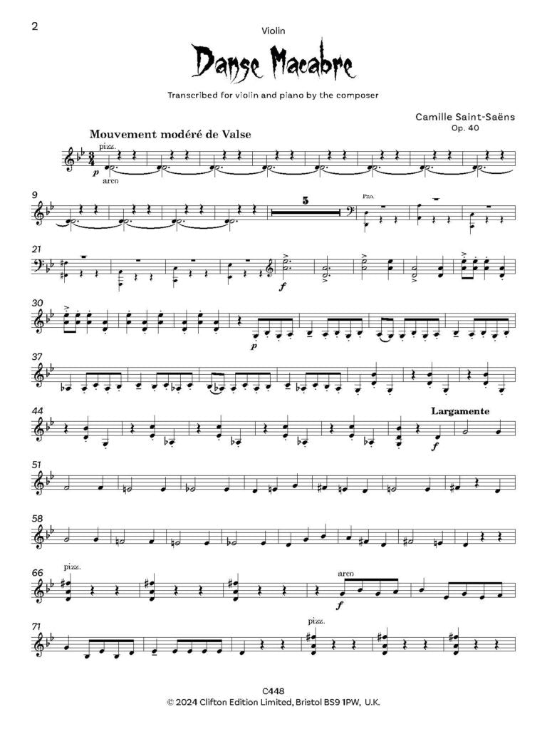 Camille Saint-Saëns: Danse Macabre Op.40 arr. for Violin & Piano - Digital Download