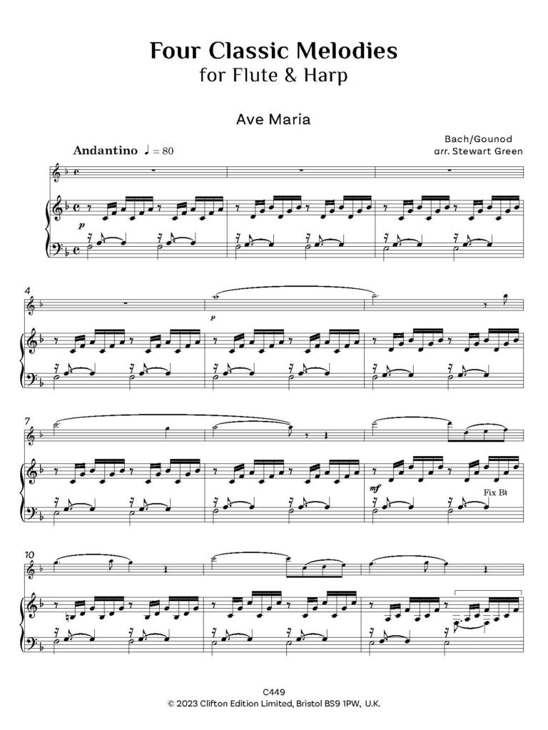 Four Classic Melodies arr. Green for Flute and Harp - Digital Download