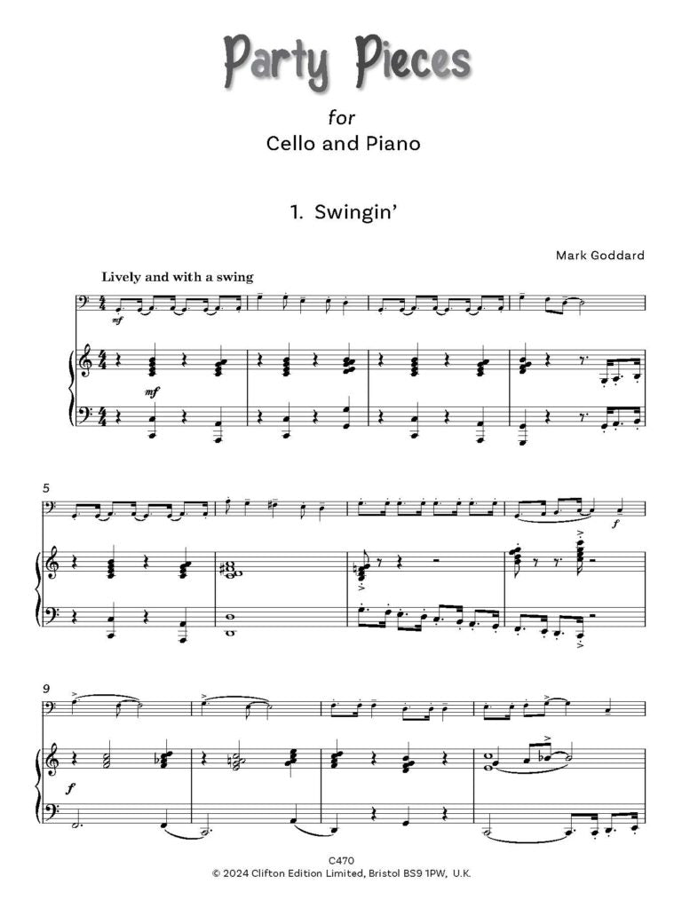 Goddard, Mark: Party Pieces for Cello & Piano - Digital Download