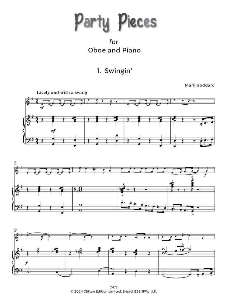 Goddard, Mark: Party Pieces for Oboe & Piano - Digital Download