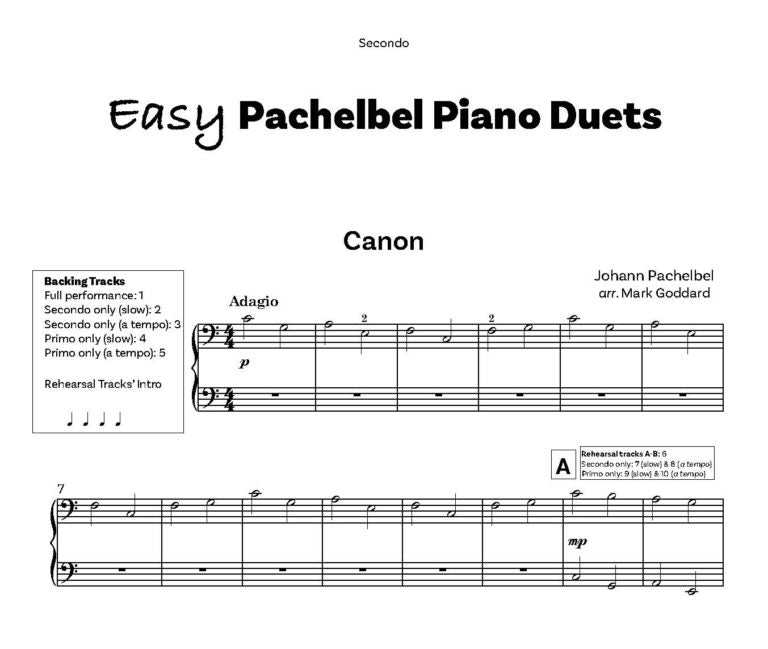 Easy Pachelbel Piano Duet with option backing tracks arr. Mark Goddard - Digital Download
