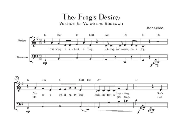 Sebba, Jane: The Frog’s Desire for Voice and 1 OR 2 bassoons A short humorous entertainment