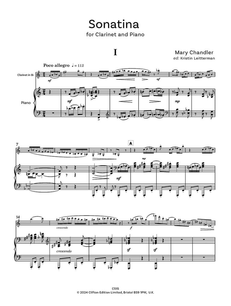 Chandler, Mary - Sonatina for Clarinet and Piano Digital Download