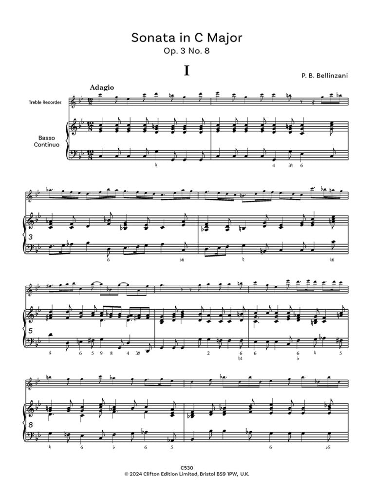 Bellinzani ,Benedetto, Paolo - Two Sonatas Op. 3 Nos. 8 (C minor) & 9 (B flat) - Digital Download