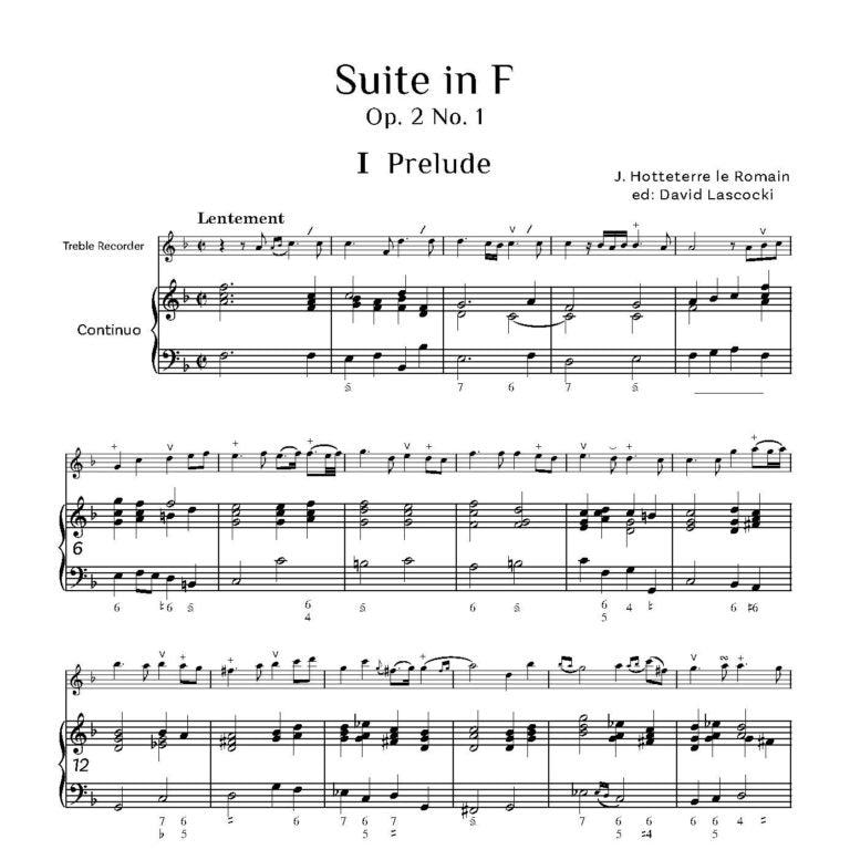 Hotteterre, J - Suite in F Op. 2 No. 1 for Recorder- Digital Download