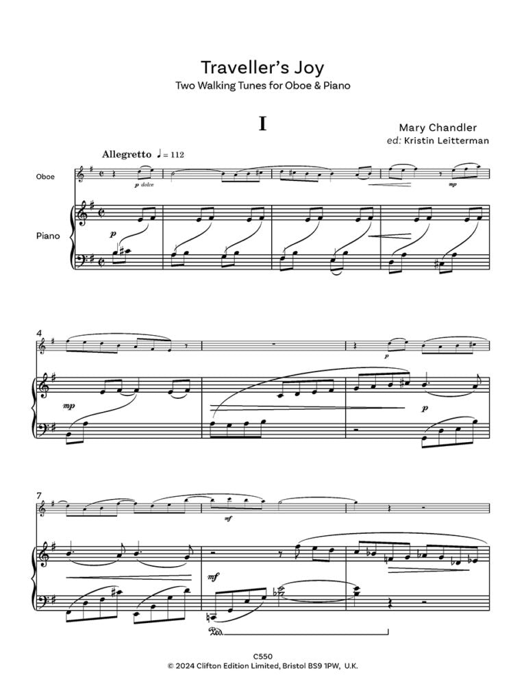 Chandler, Mary - Traveller’s Joy Two Walking Tunes for oboe and piano - Digital Download