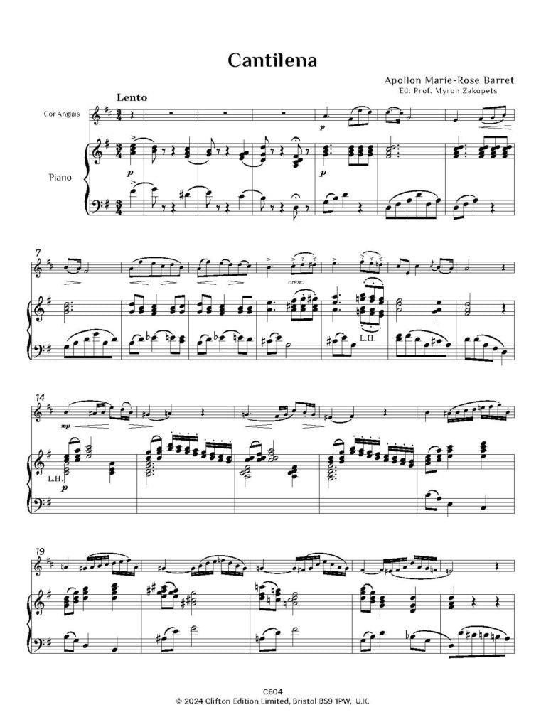 Marie-Rose Barrett Apollon - Cantilena for Cor Anglais and Piano- Digital Download
