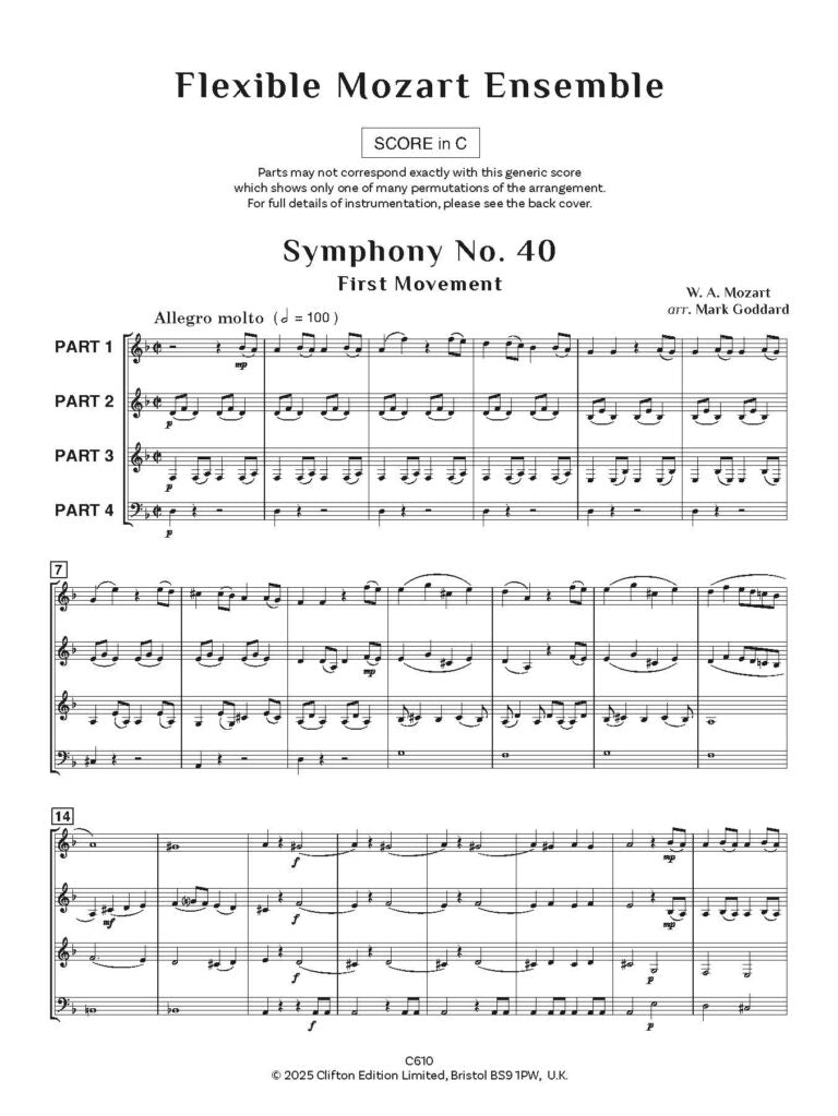 Flexible Mozart Ensemble Symphony No. 40 for flexible ensemble - Digital Download