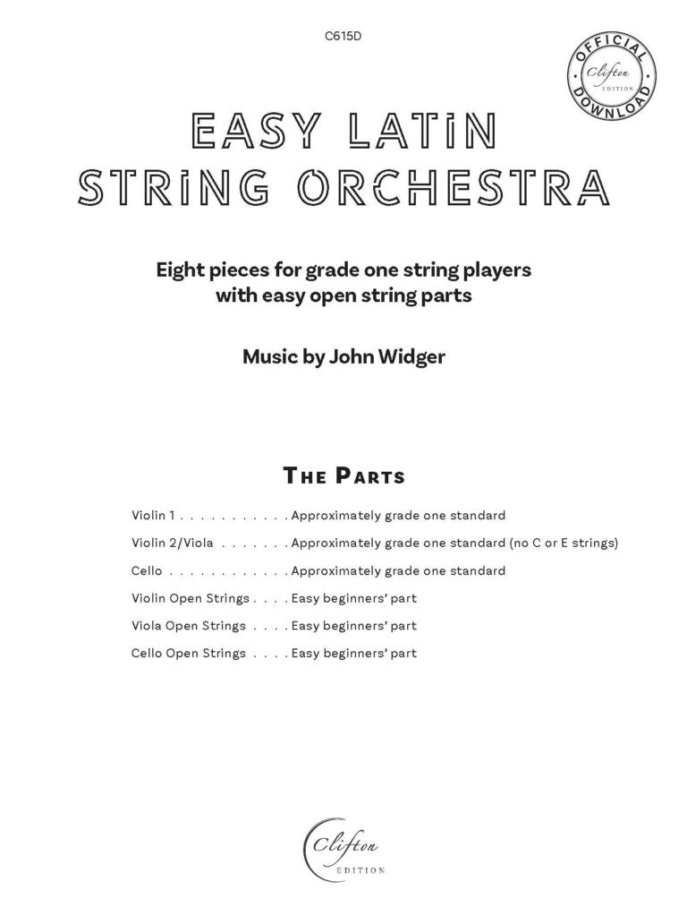Widger, John - Easy Latin String Orchestra 8 pieces for grade one string players plus easy open string parts - Digital Download