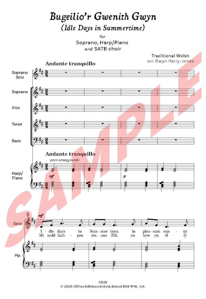 Bugeilio’r Gwenith Gwyn.Soprano Soloist with SATB and Harp/Piano - Digital Download