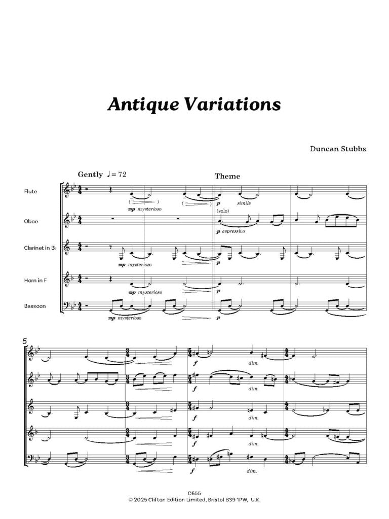 Stubbs, Duncan - Antique Variations for wind quintet - Digital Download