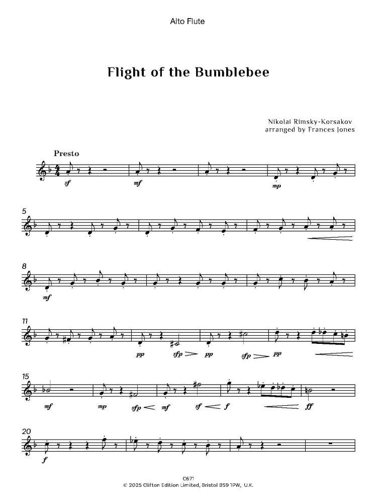 Rimsky-Korsakov, Nikolai: The Flight of the Bumble Bee, arr. Flute Quartet. - Digital Download