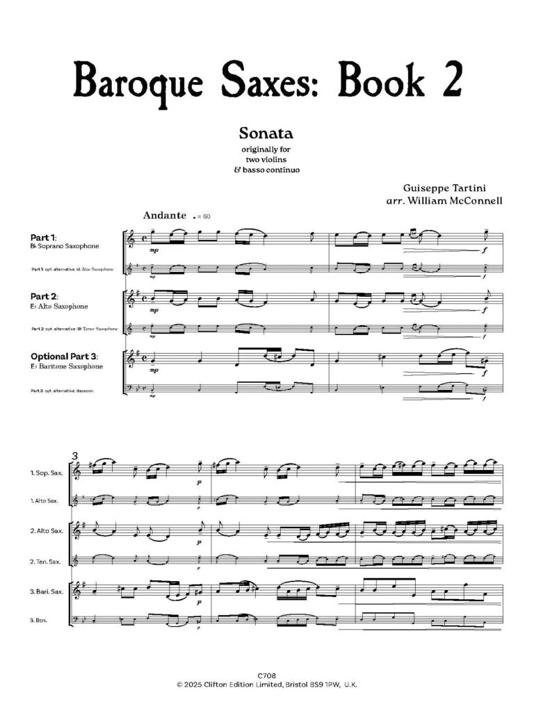 Baroque Saxes: Book 2 for two/three Saxophones (Grade2+) - Digital Download
