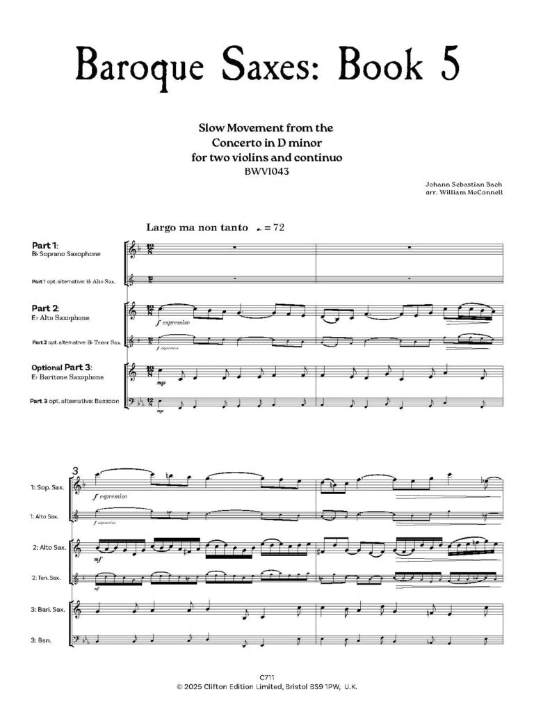 Baroque Saxes: Book 5 for two/three Saxophones (Grade 5+) - Digital Download