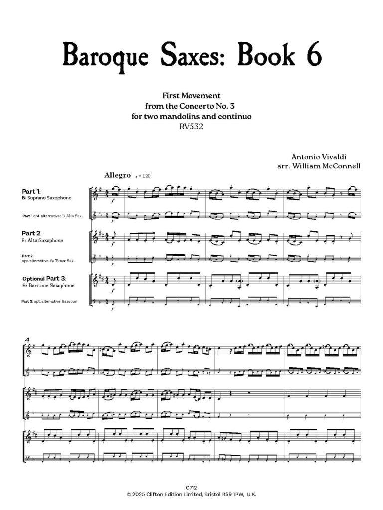 Baroque Saxes: Book 6 for two/three Saxophones (Grade 6+) - Digital Download