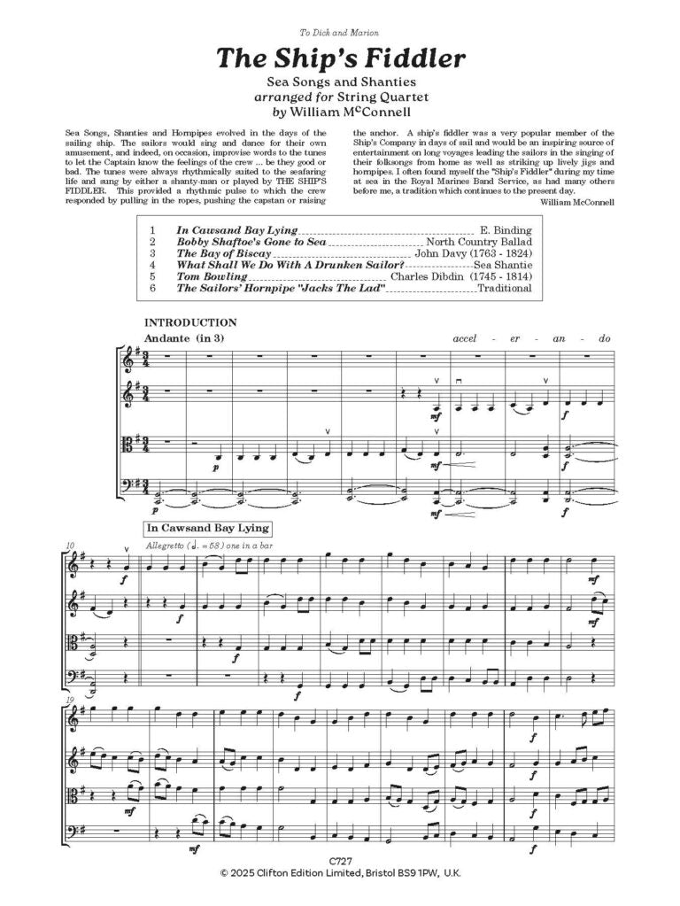 The Ship’s Fiddler Sea Songs and Shanties arranged for String Quartet - Digital Download