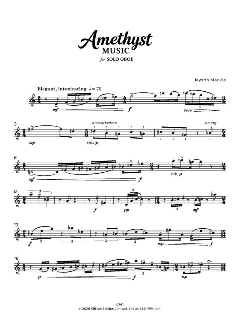 Mackie, Jason -Amethyst Music for solo oboe - Digital Download