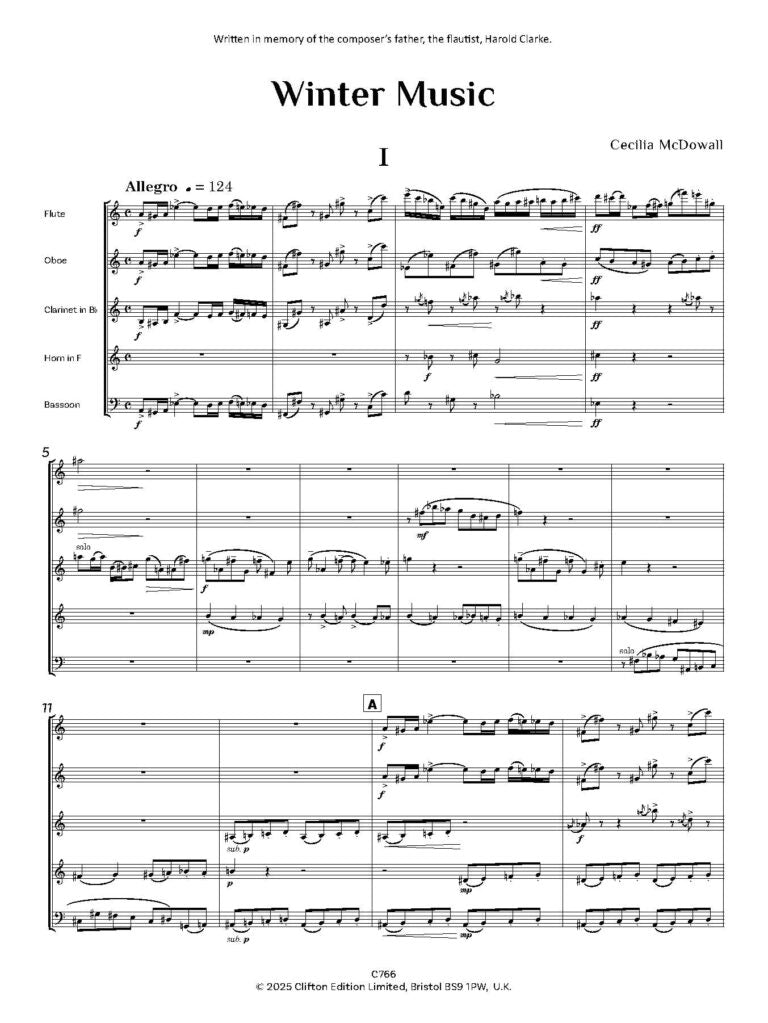 McDowall, C - Winter Music for wind quintet - Digital Download