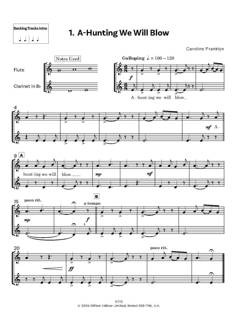 Two Boldly Blow Beginner Flute/Clarinet Duets with Optional Piano