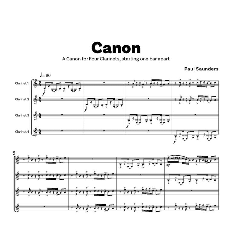 Saunders, Paul -Canon for Clarinet Quartet - Digital Download