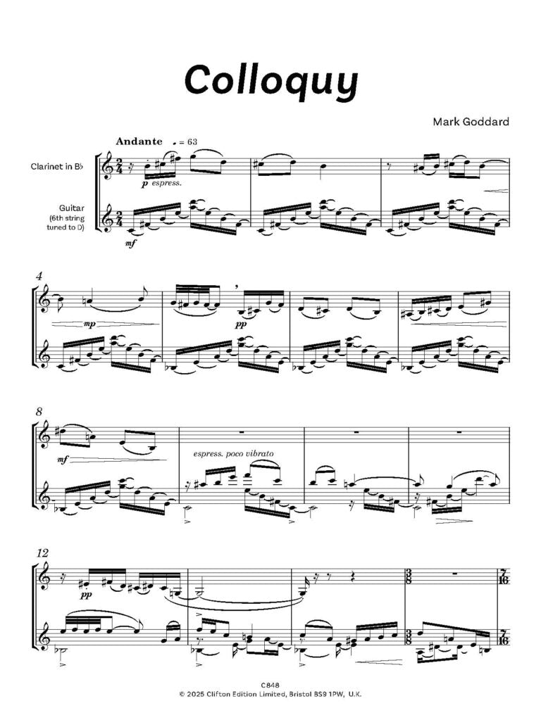 Goddard, M - Colloquy for clarinet and guitar - (Digital Download)