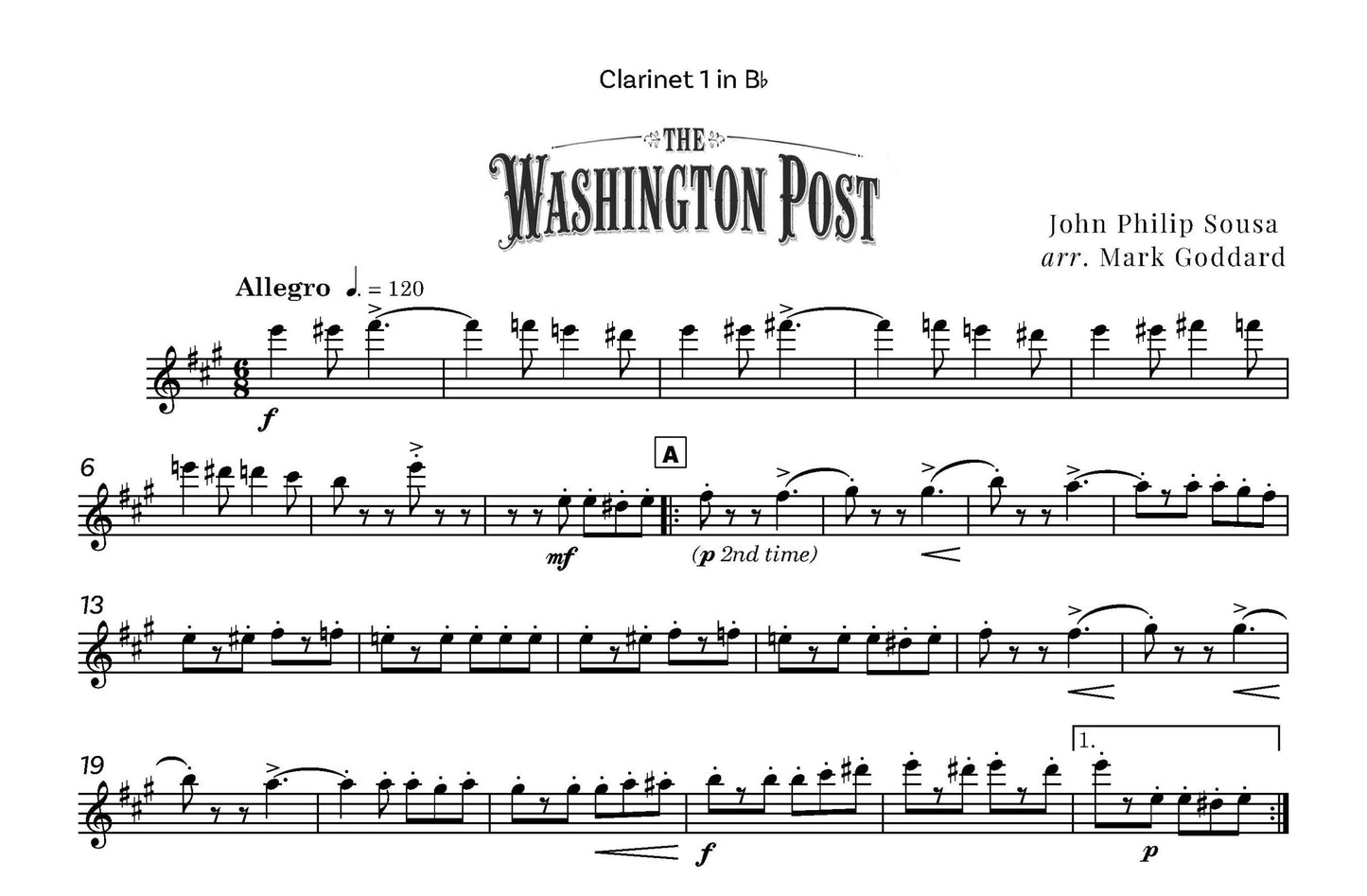 John Philip Sousa arr. Mark Goddard - The Washington Post for Wind Sextet - (Digital Download)