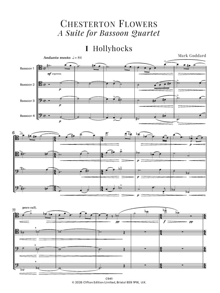 Goddard - Chesterton Flowers (Bassoon Quartet)- Digital Download
