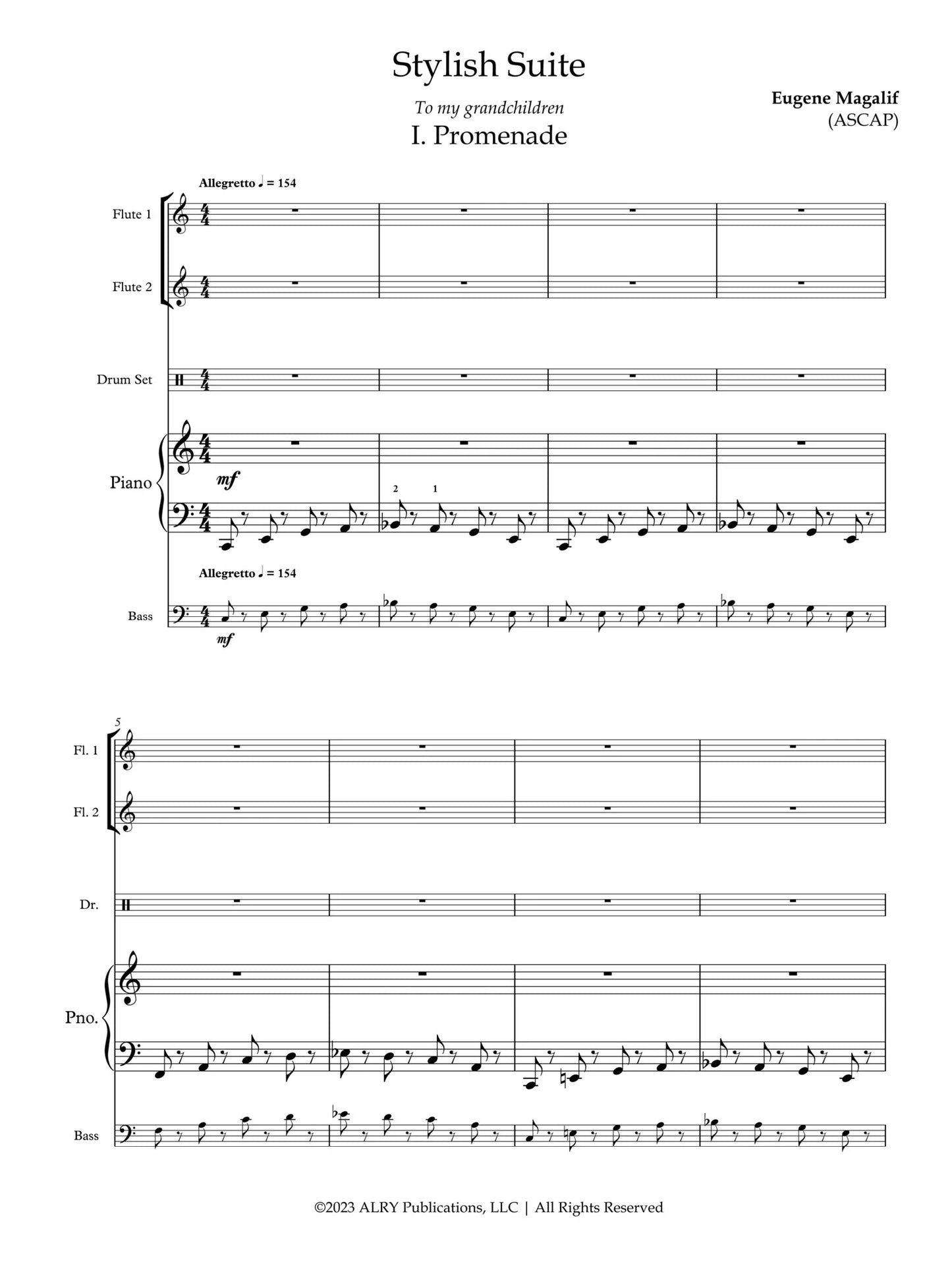 Magalif - Stylish Suite for Two Flutes, Piano, Bass and Drum Set