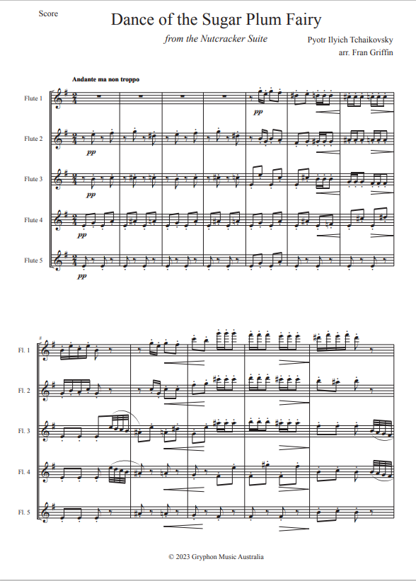 Tchaikovsky (Arr Griffin) - Dance of the Sugar Plum Fairy for 5 flutes