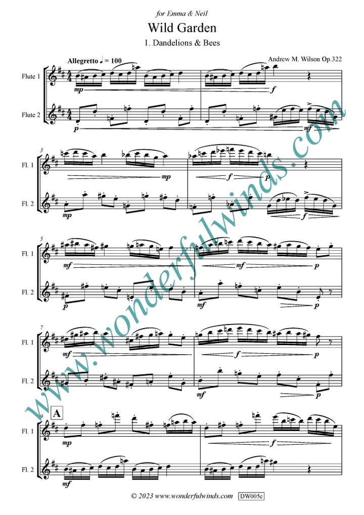 Wild Garden Op. 322 - Wilson, A. M - for two flutes - Digital Download